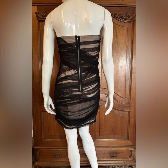 TULLE Strapless Dress Black Mesh Pink Lining Size M Party Wedding Night Out - Picture 4 of 13